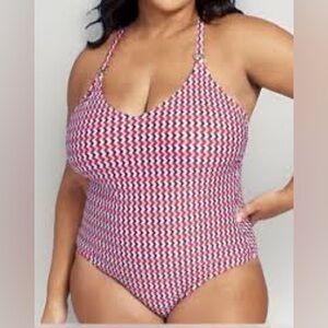 Kona Sol Womens Red Blue Geometric Chevron One Piece Swimsuit Size 18 Strappy